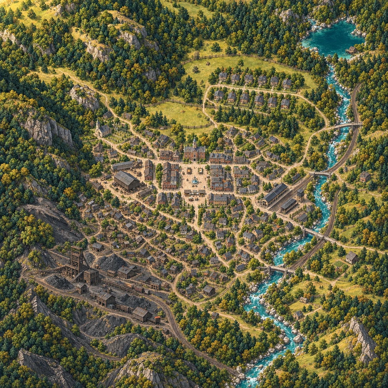 MapWoven’s imagined District 12, a town among forested hills